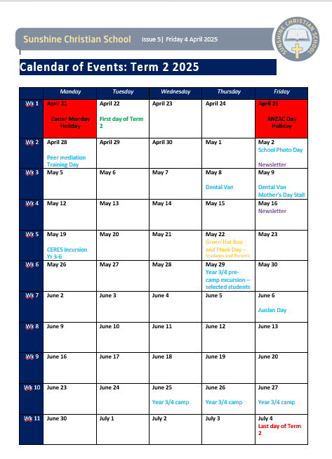 Calendar of Events